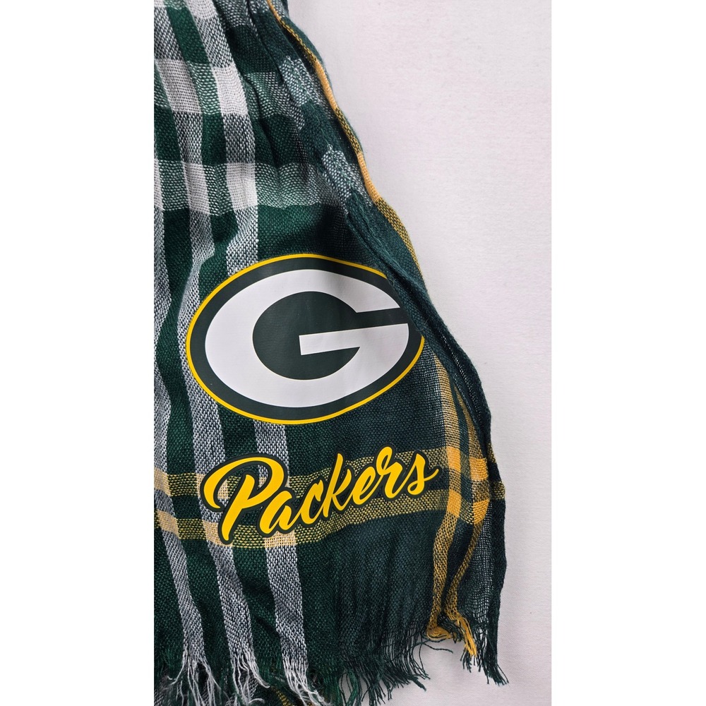 Green Bay Packers Plaid Scarf Green Gold NFL Team‎ Logo Fringe
